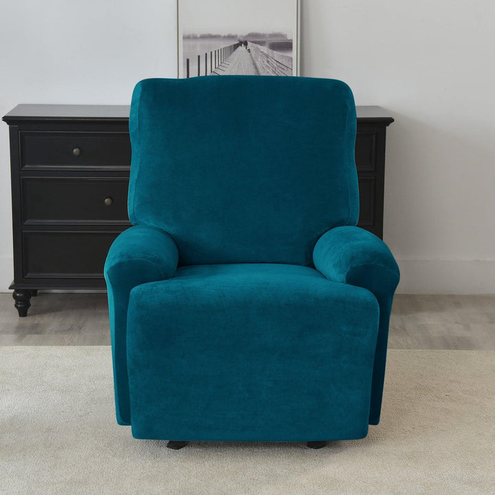 Elegant Peacock Blue Colour elastic stretchable fully covered velvet recliner chair covers​ 
