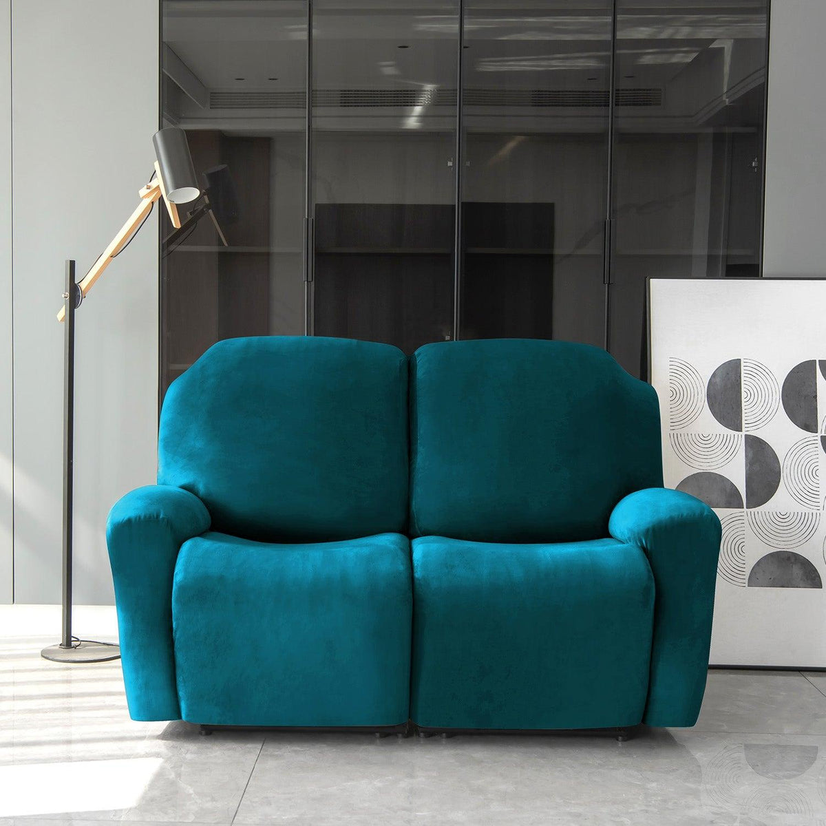 Elegant 2 seater Peacock Blue Colour elastic stretchable velvet recliner sofa covers

