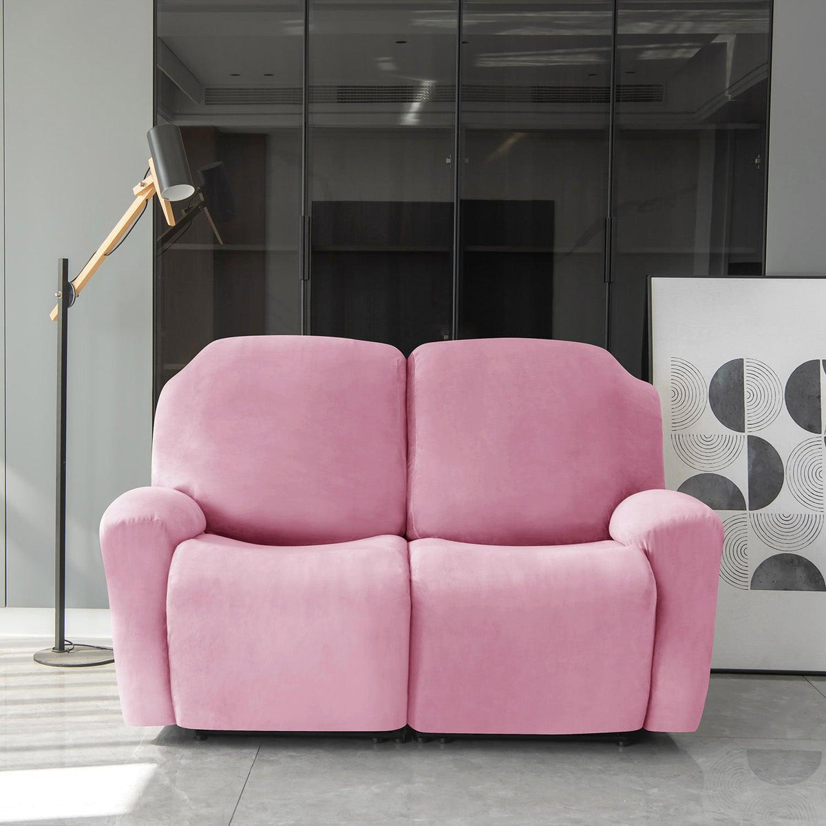 Elegant 2 seater Pink Colour elastic stretchable velvet recliner sofa covers
