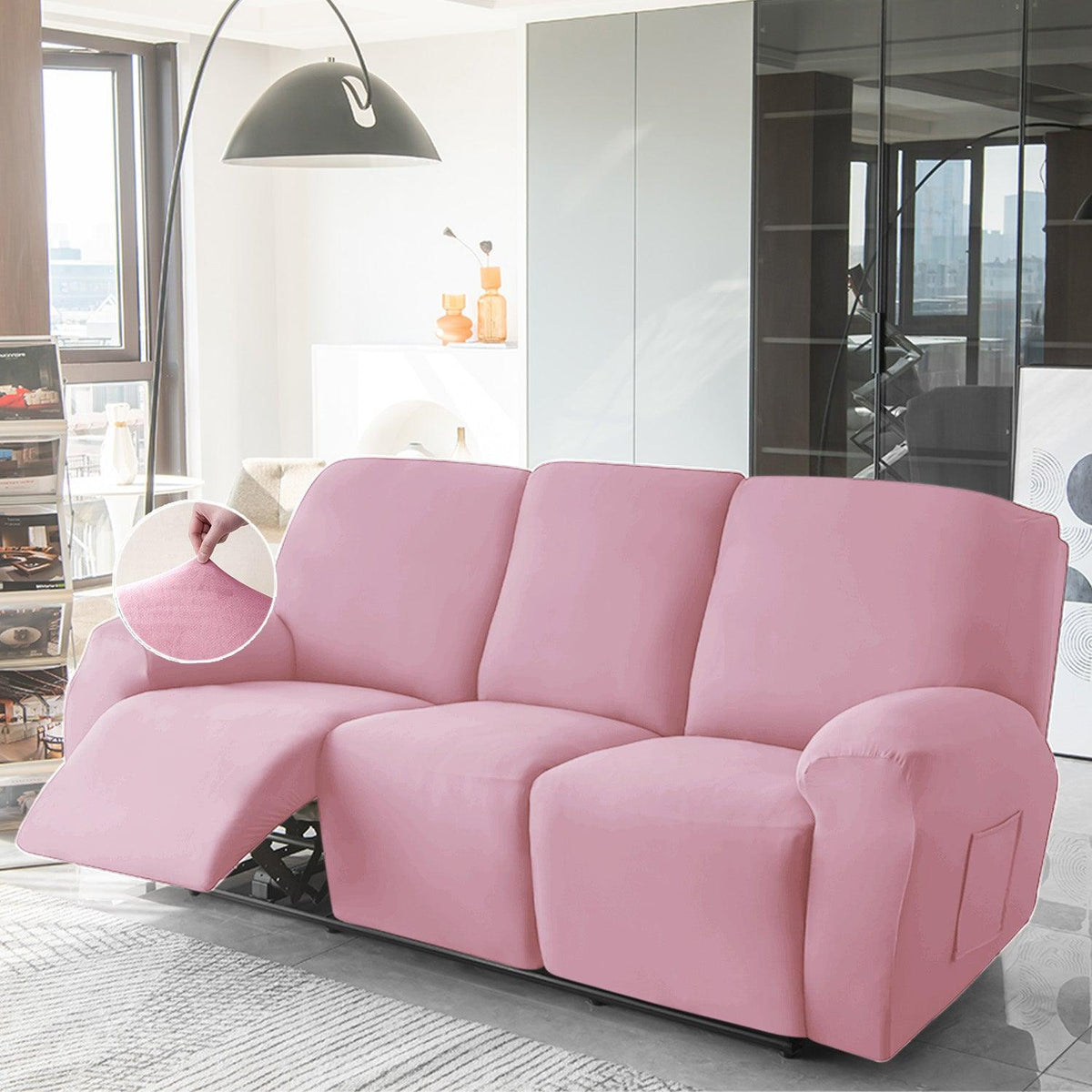 Buy 3 seater Pink Colour elastic stretchable velvet recliner sofa covers
