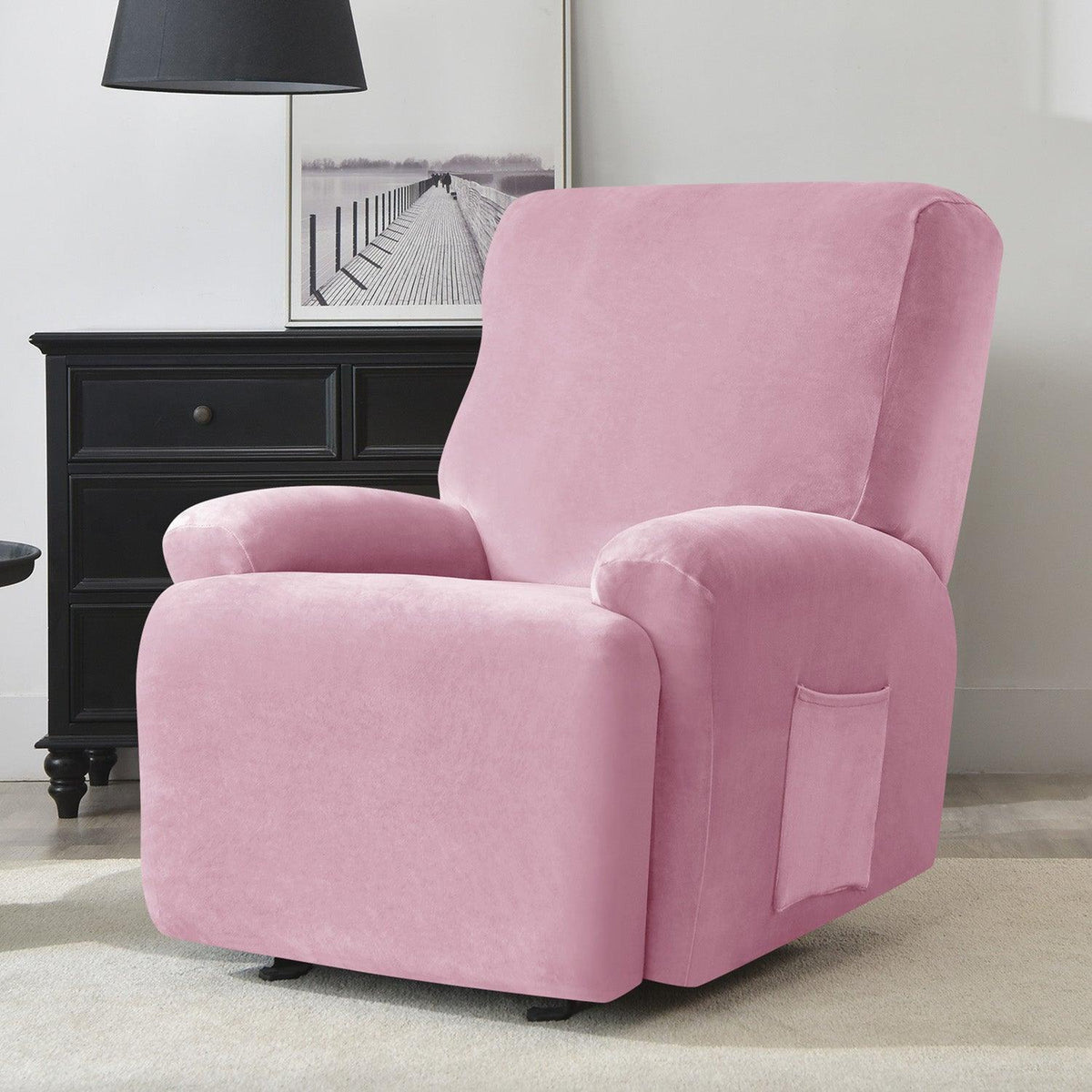 buy Pink Colour elegant elastic stretchable fully covered velvet recliner sofa cover 1 seater
