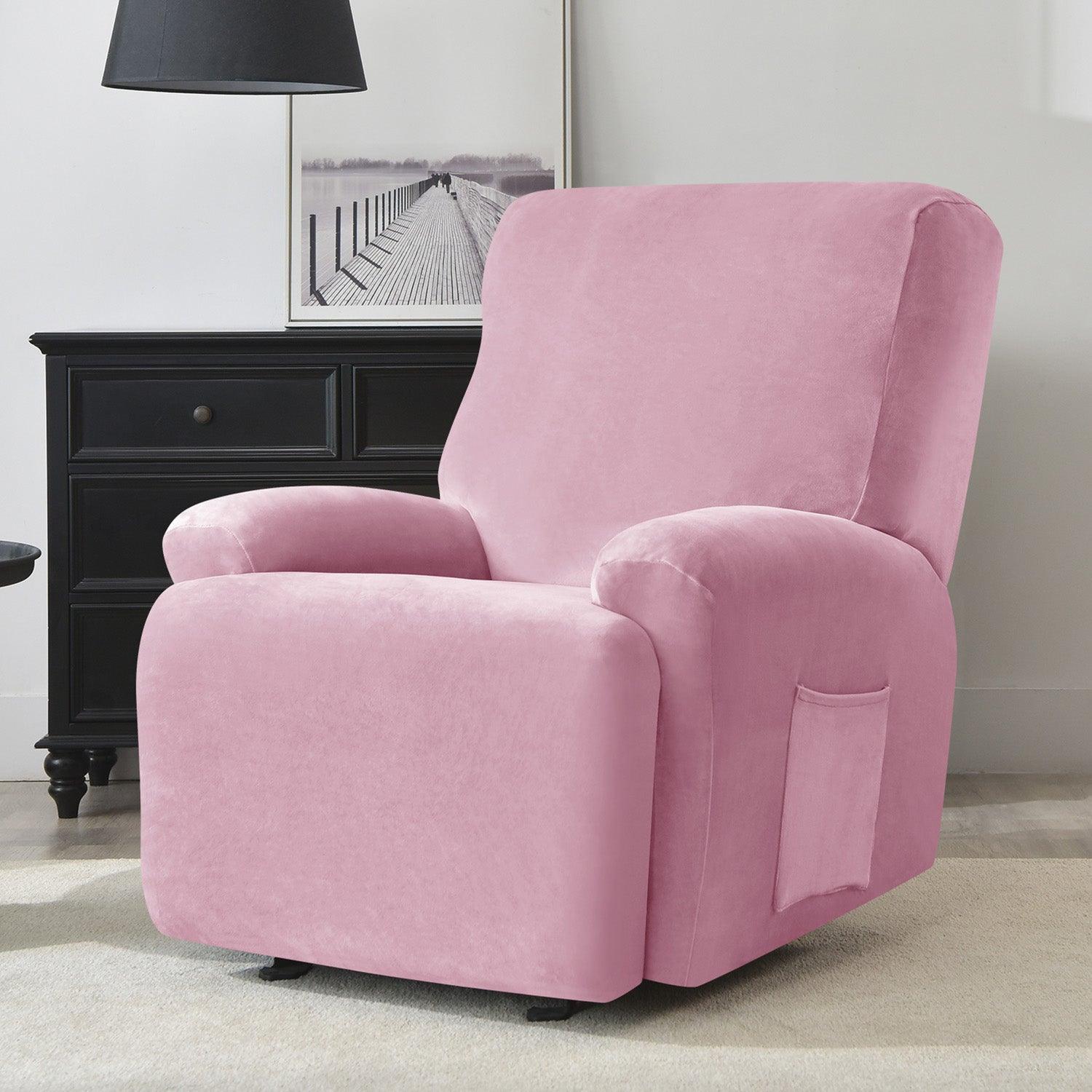 buy Pink Colour elegant elastic stretchable fully covered velvet recliner sofa cover 1 seater
