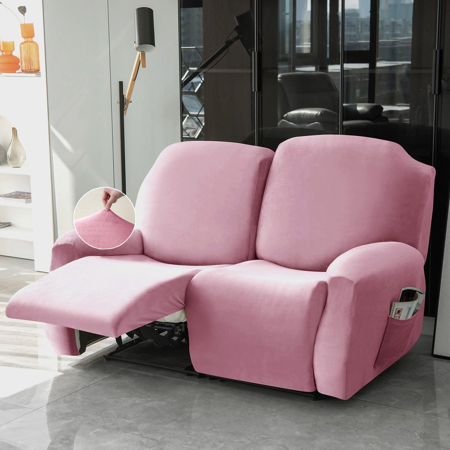 Elastic Stretchable Premium Velvet Recliner Cover, Pink - HOKIPO | Har Ghar ka Humsafar