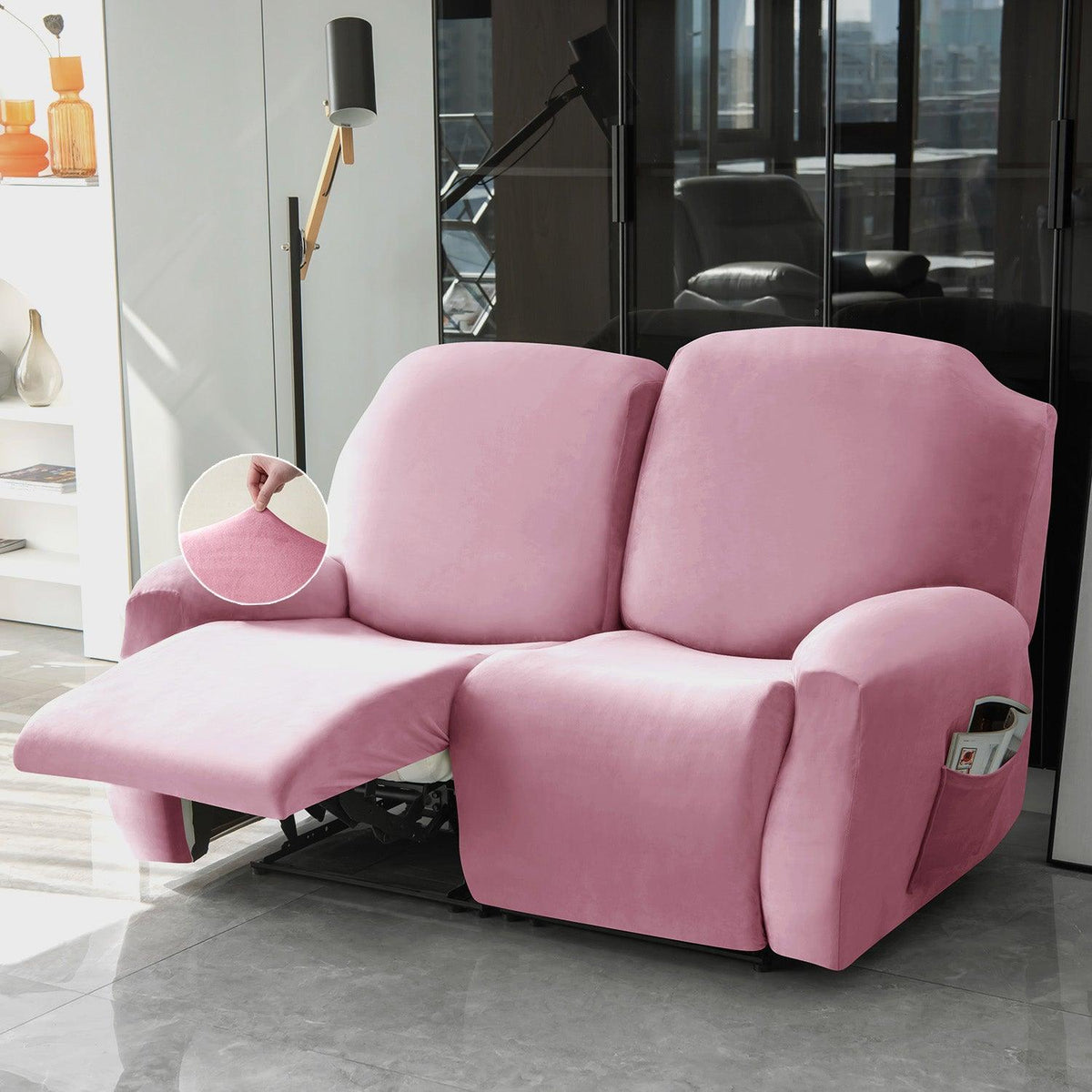 Buy 2 seater Pink Colour elastic stretchable velvet recliner sofa covers

