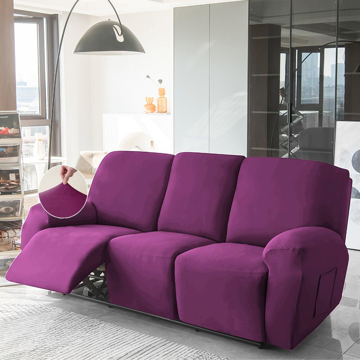 Buy 3 seater Purple Colour elastic stretchable velvet recliner sofa covers
