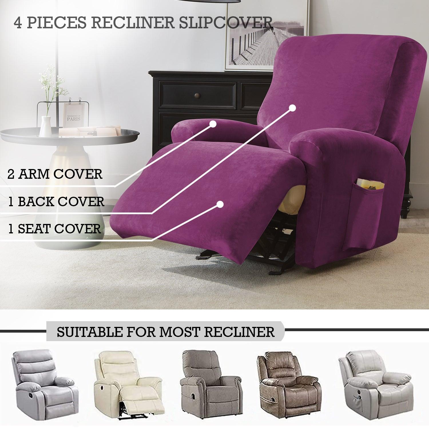 Elastic Stretchable Premium Velvet Recliner Cover, Purple - HOKIPO | Har Ghar ka Humsafar