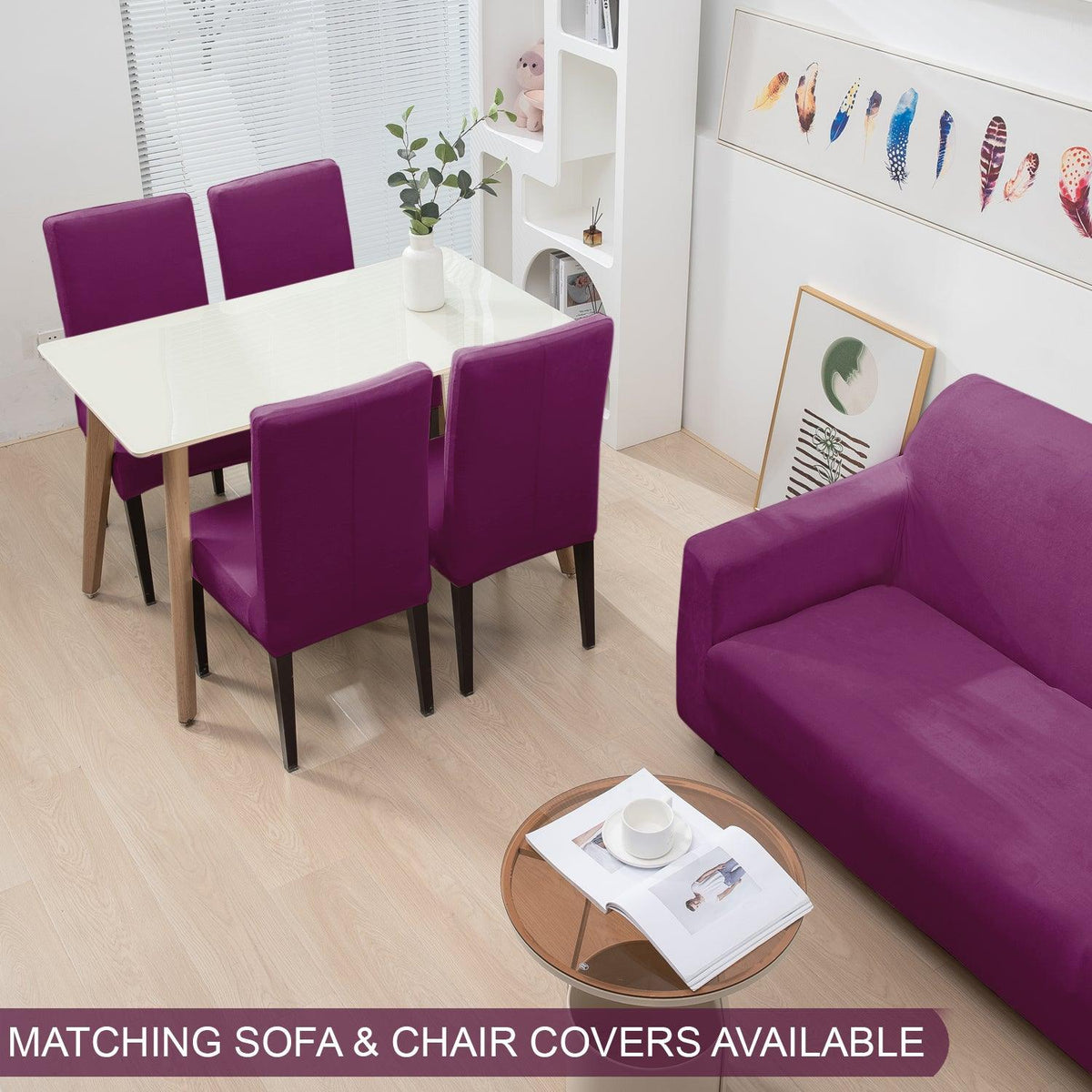 Purple Colour matching velvet elastic covers for sofa and chair
