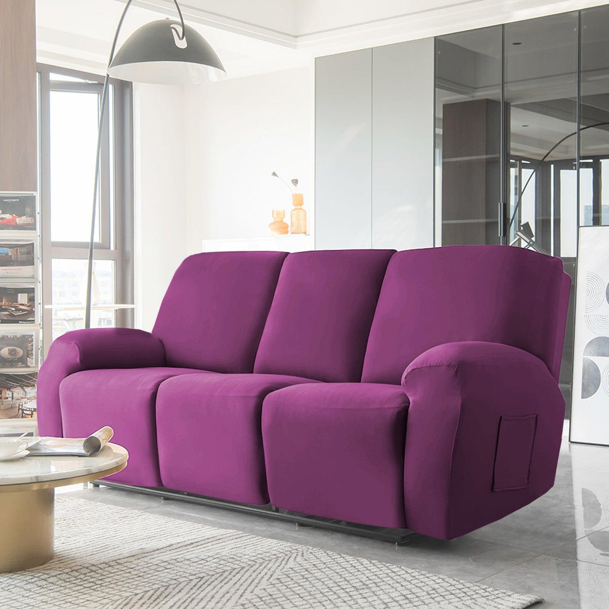 stylish Purple Colour elastic stretchable fully covered stylish velvet 3 seater recliner sofa covers
