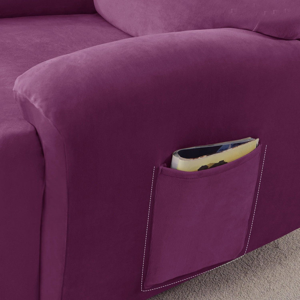 Best Purple Colour 1, 2, 3 seater elastic velvet recliner sofa cover with pockets
