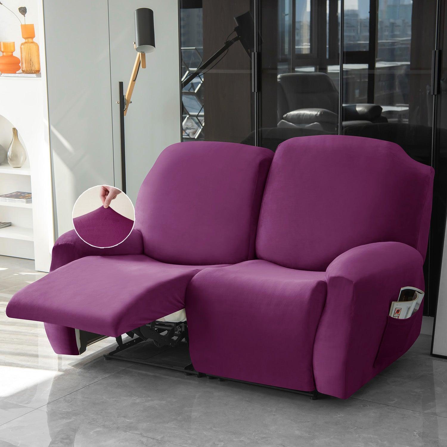 Elastic Stretchable Premium Velvet Recliner Cover, Purple - HOKIPO | Har Ghar ka Humsafar