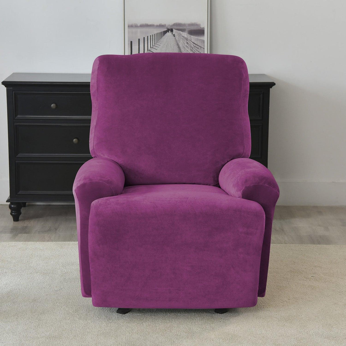 Elegant stylish Purple Colour elastic stretchable fully covered velvet recliner chair covers​ 
