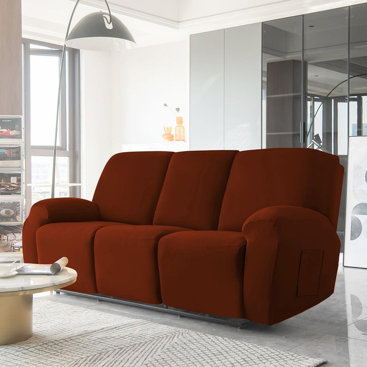 Rustic Brown Colour elastic stretchable fully covered stylish velvet 3 seater recliner sofa covers

