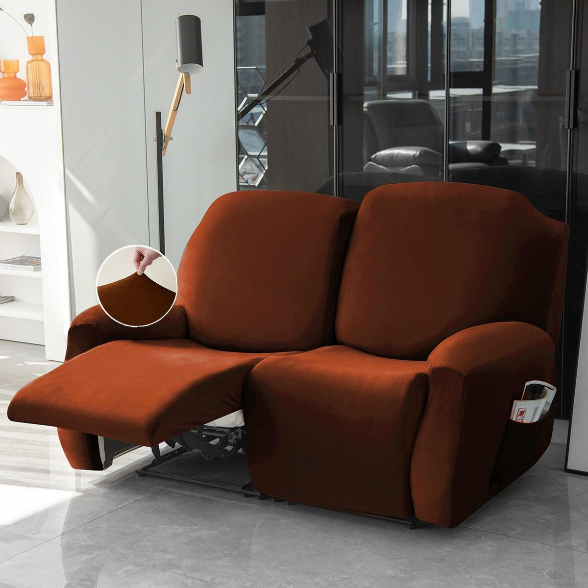 Buy 2 seater Rustic Brown Colour elastic stretchable velvet recliner sofa covers
