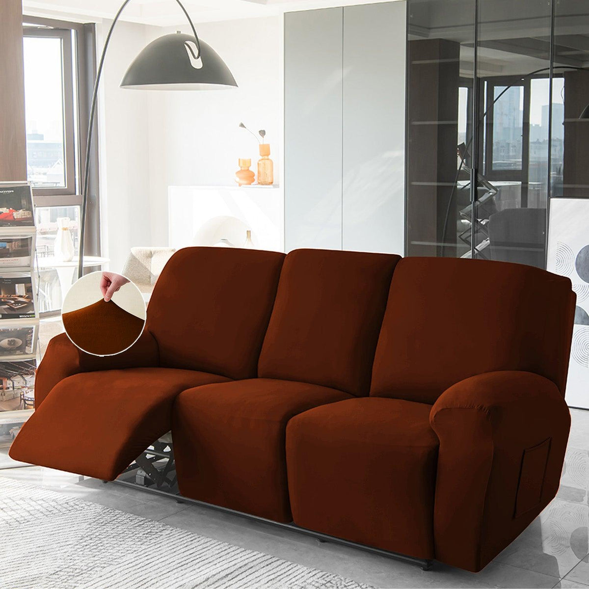 Buy 3 seater Rustic Brown Colour elastic stretchable velvet recliner sofa covers
