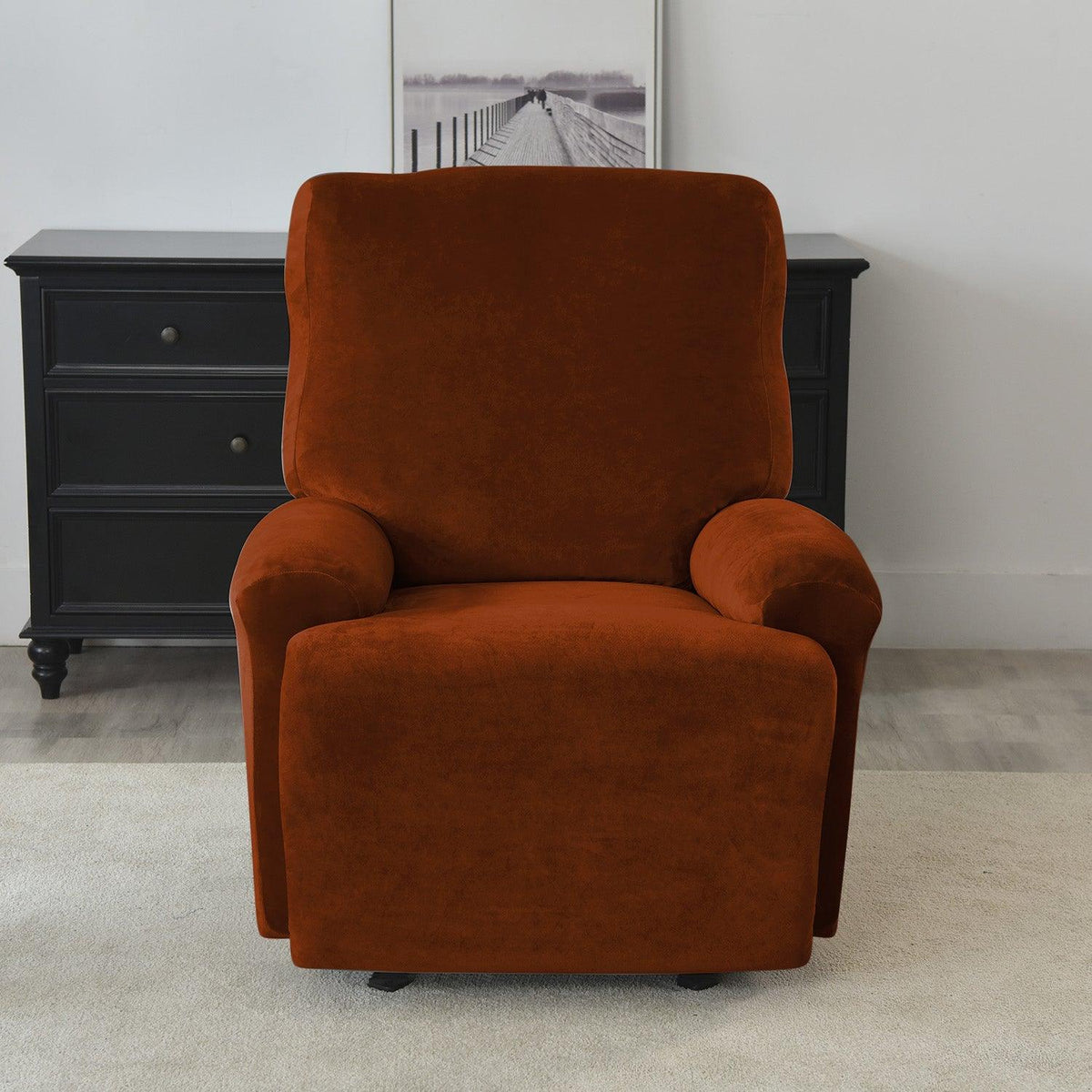 Elegant Rustic Brown Colour elastic stretchable fully covered velvet recliner chair covers​ 
