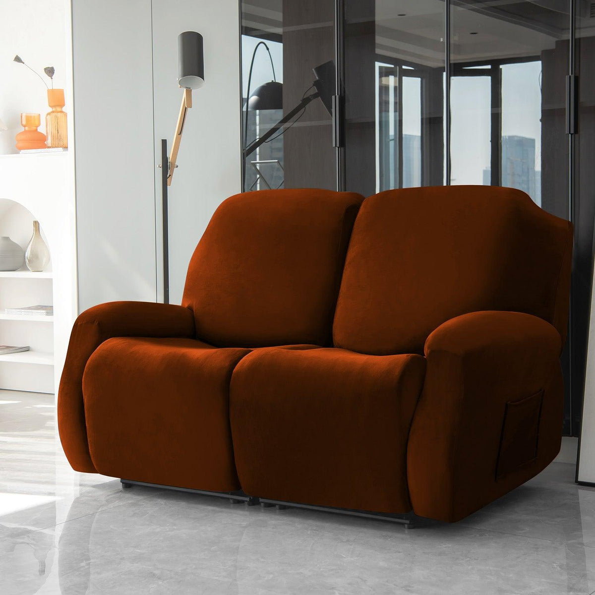 Stylish two seater Rustic Brown Colour elastic stretchable velvet recliner covers
