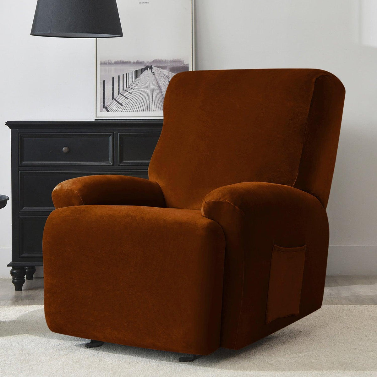 buy Rustic Brown Colour elegant elastic stretchable fully covered velvet recliner sofa cover 1 seater

