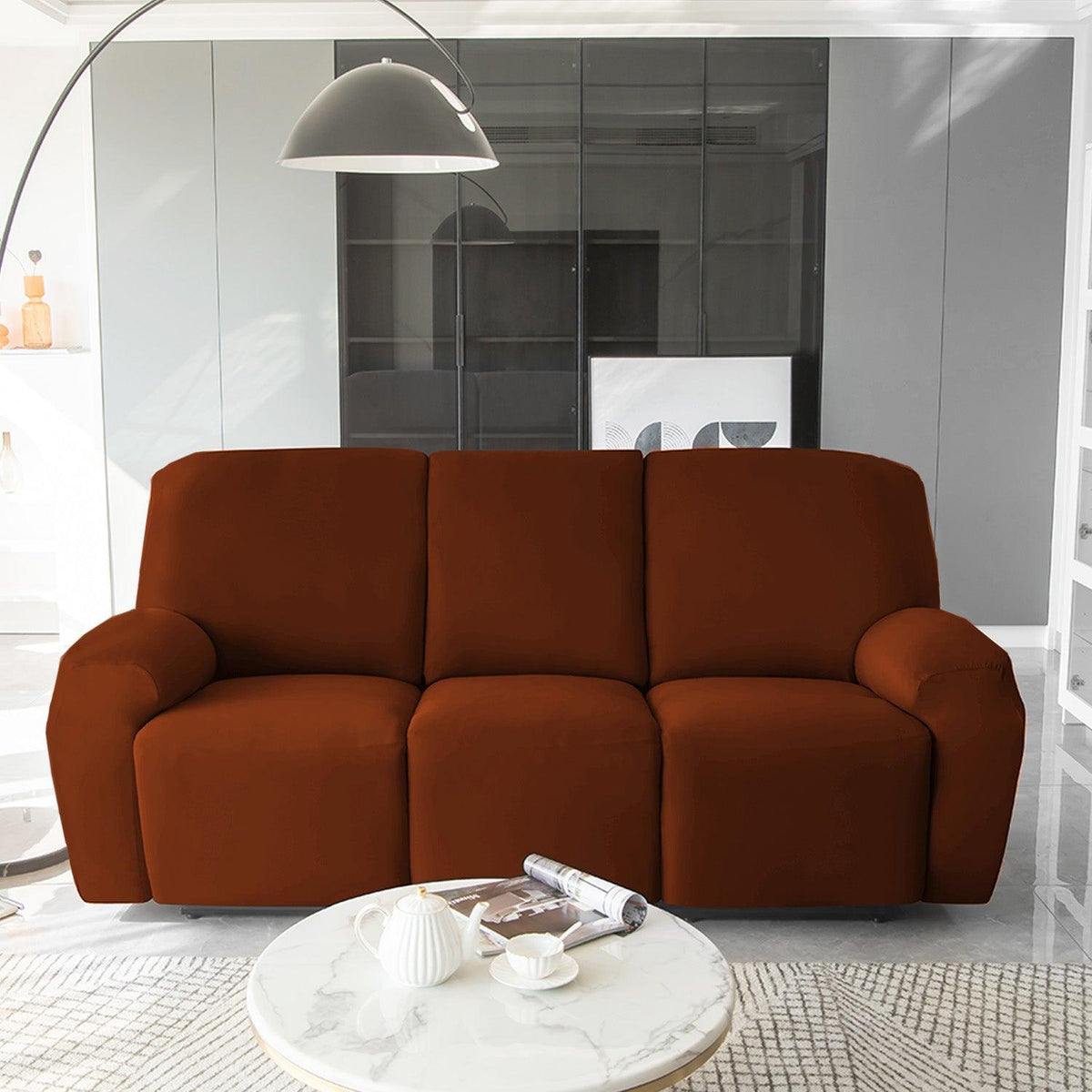 Stylish three seater Rustic Brown Colour elastic stretchable velvet recliner covers
