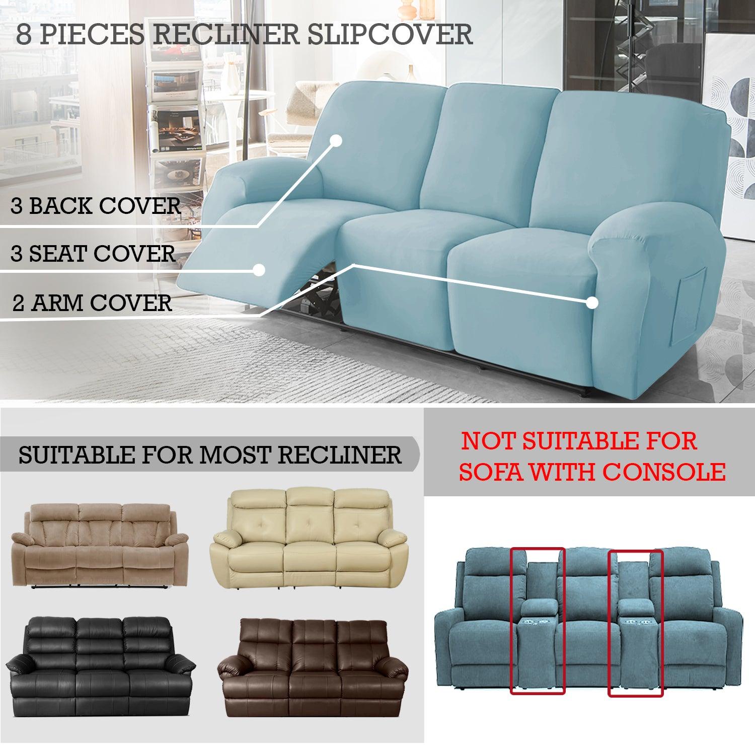 Elastic Stretchable Premium Velvet Recliner Cover, Sky Blue - HOKIPO | Har Ghar ka Humsafar