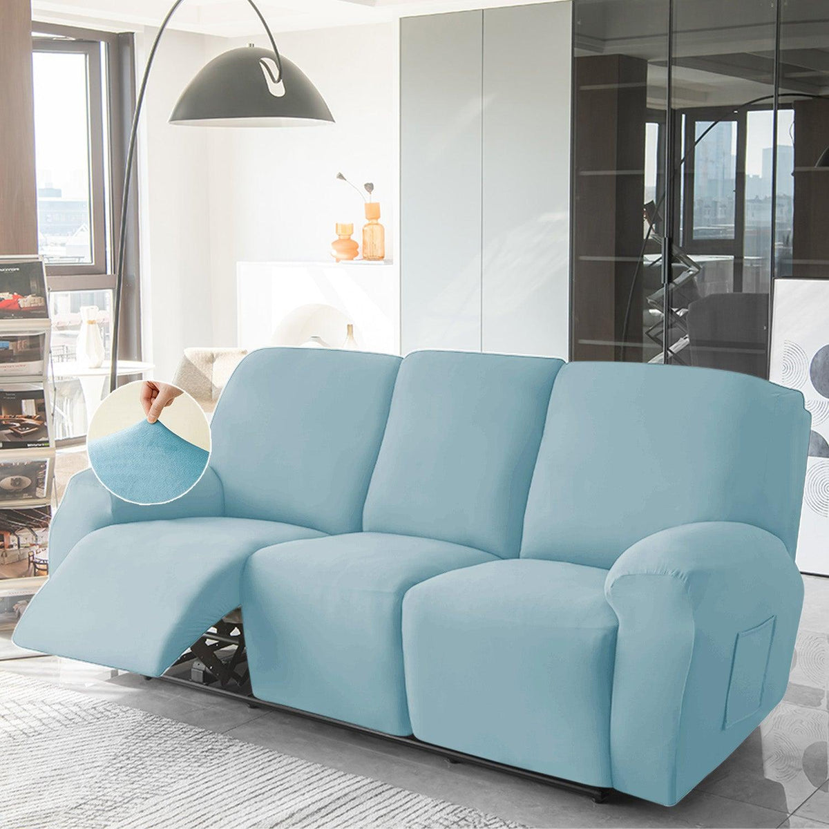Buy 3 seater Sky Blue Colour elastic stretchable velvet recliner sofa covers
