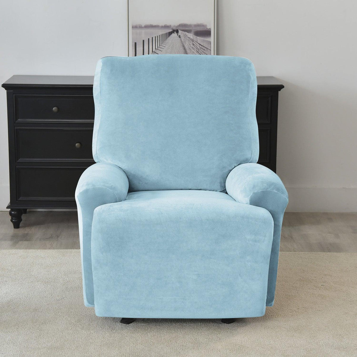 Premium Sky Blue Colour stylish elastic stretchable velvet recliner chair cover
