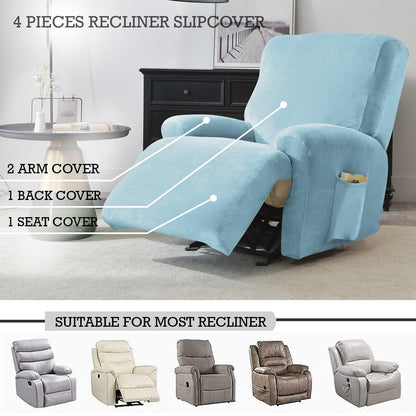 Elastic Stretchable Premium Velvet Recliner Cover, Sky Blue - HOKIPO | Har Ghar ka Humsafar