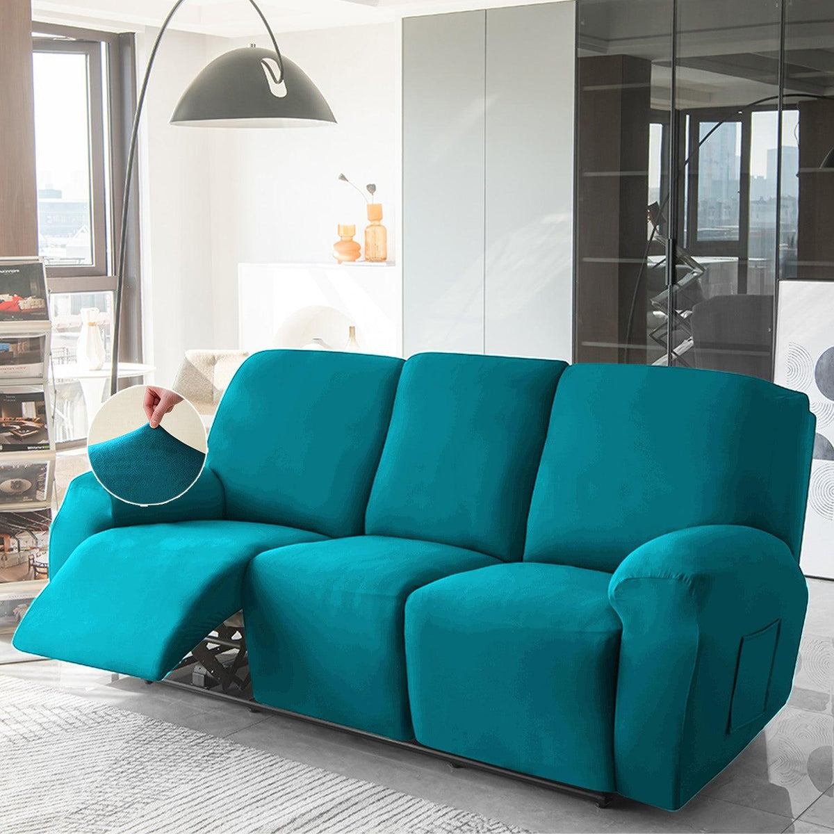 Buy 3 seater Turquoise Colour elastic stretchable velvet recliner sofa covers
