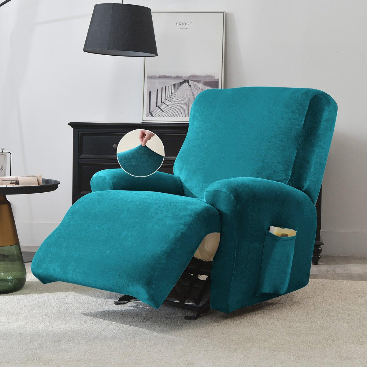 Buy Premium Turquoise Colour stylish elastic stretchable velvet recliner chair cover
