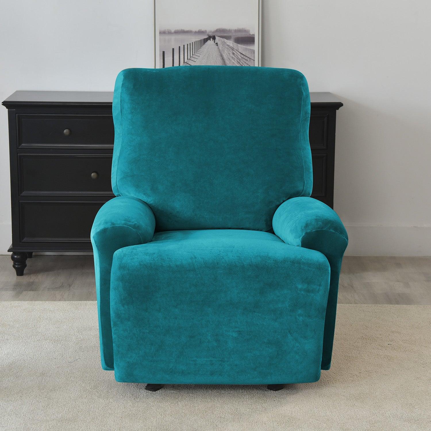 Elastic Stretchable Premium Velvet Recliner Cover, Turquoise - HOKIPO | Har Ghar ka Humsafar