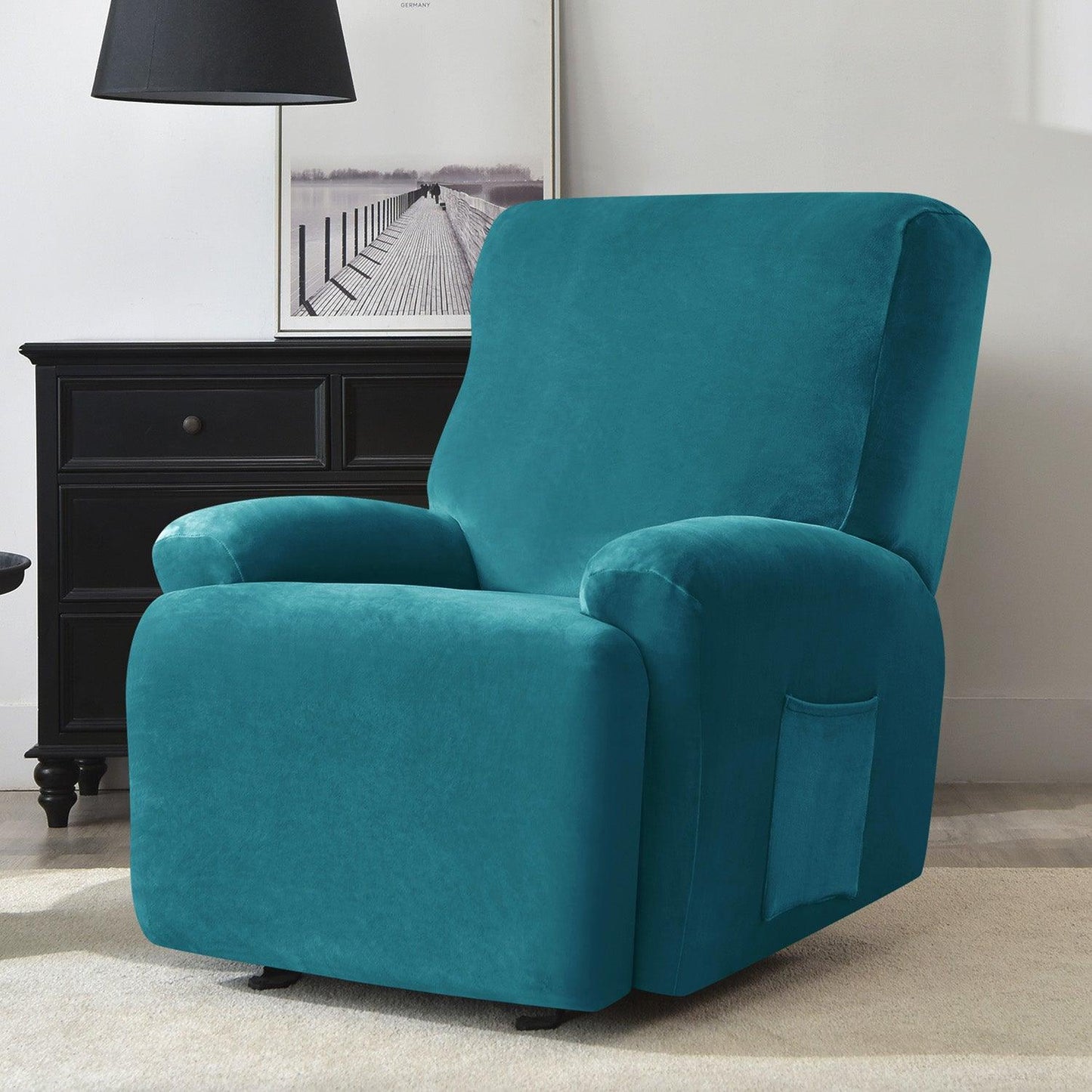 Elastic Stretchable Premium Velvet Recliner Cover, Turquoise - HOKIPO | Har Ghar ka Humsafar