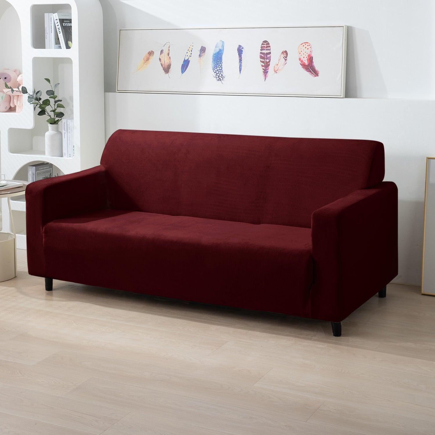 3 seater Burgundy stretchable velvet sofa cover​s