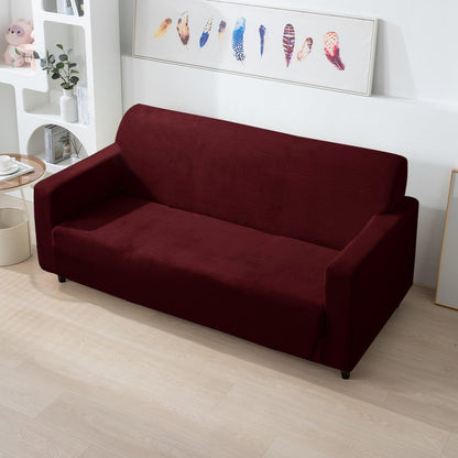 Elastic Stretchable Premium Velvet Sofa Cover, Burgundy - HOKIPO | Har Ghar ka Humsafar