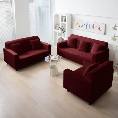 Elastic Stretchable Premium Velvet Sofa Cover, Burgundy - HOKIPO | Har Ghar ka Humsafar