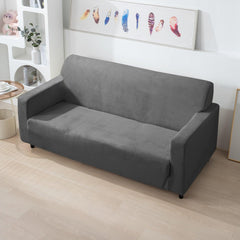 Elastic Stretchable Premium Velvet Sofa Cover, Dark Grey - HOKIPO | Har Ghar ka Humsafar