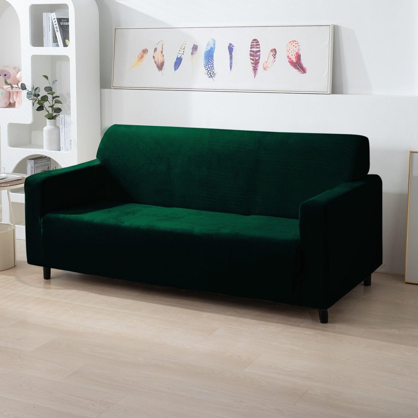 Elastic Stretchable Premium Velvet Sofa Cover, Hunter Green - HOKIPO | Har Ghar ka Humsafar