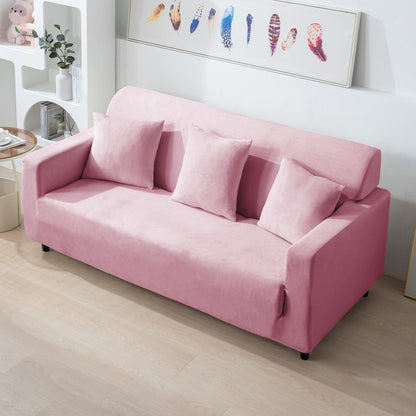 Elastic Stretchable Premium Velvet Sofa Cover, Pink - HOKIPO | Har Ghar ka Humsafar