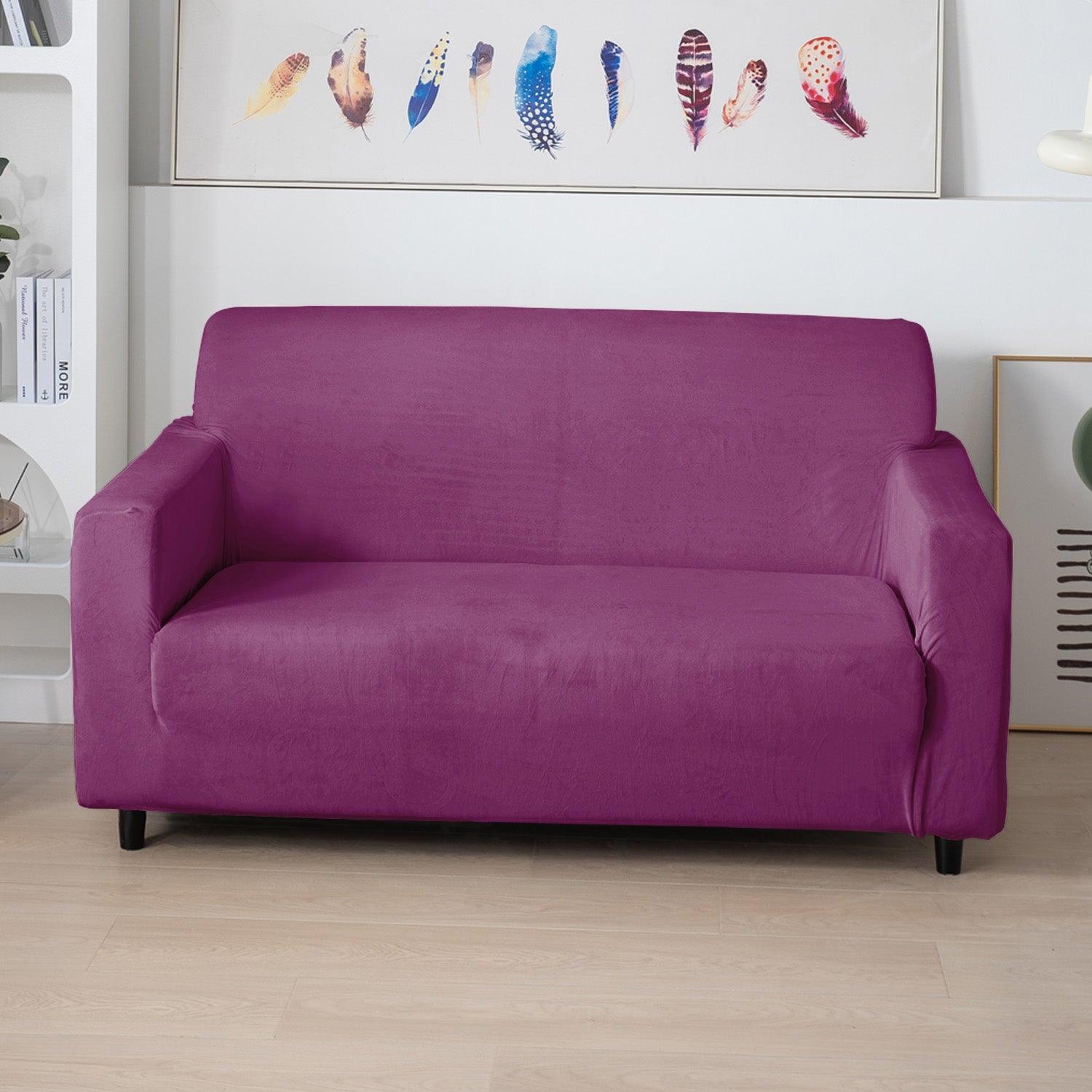 Elastic Stretchable Premium Velvet Sofa Cover, Purple - HOKIPO | Har Ghar ka Humsafar