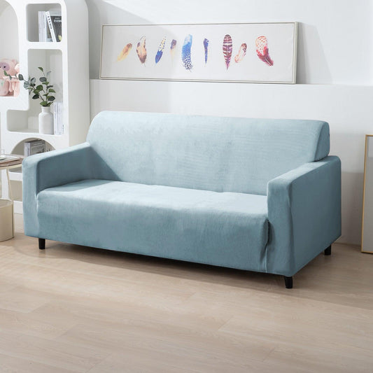 Elastic Stretchable Premium Velvet Sofa Cover, Sky Blue - HOKIPO | Har Ghar ka Humsafar