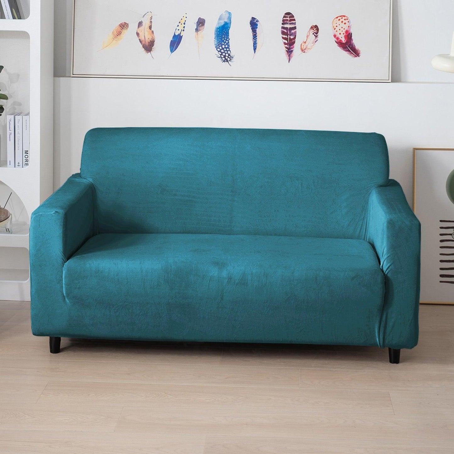 Elastic Stretchable Premium Velvet Sofa Cover, Turquoise - HOKIPO | Har Ghar ka Humsafar