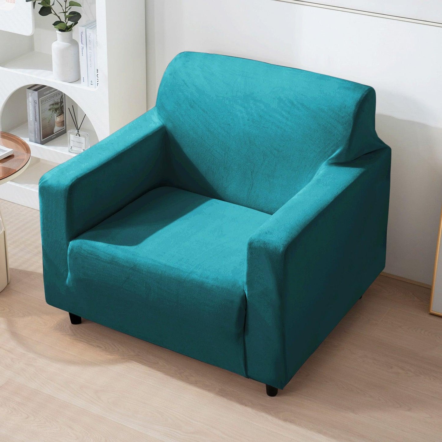 Elastic Stretchable Premium Velvet Sofa Cover, Turquoise - HOKIPO | Har Ghar ka Humsafar