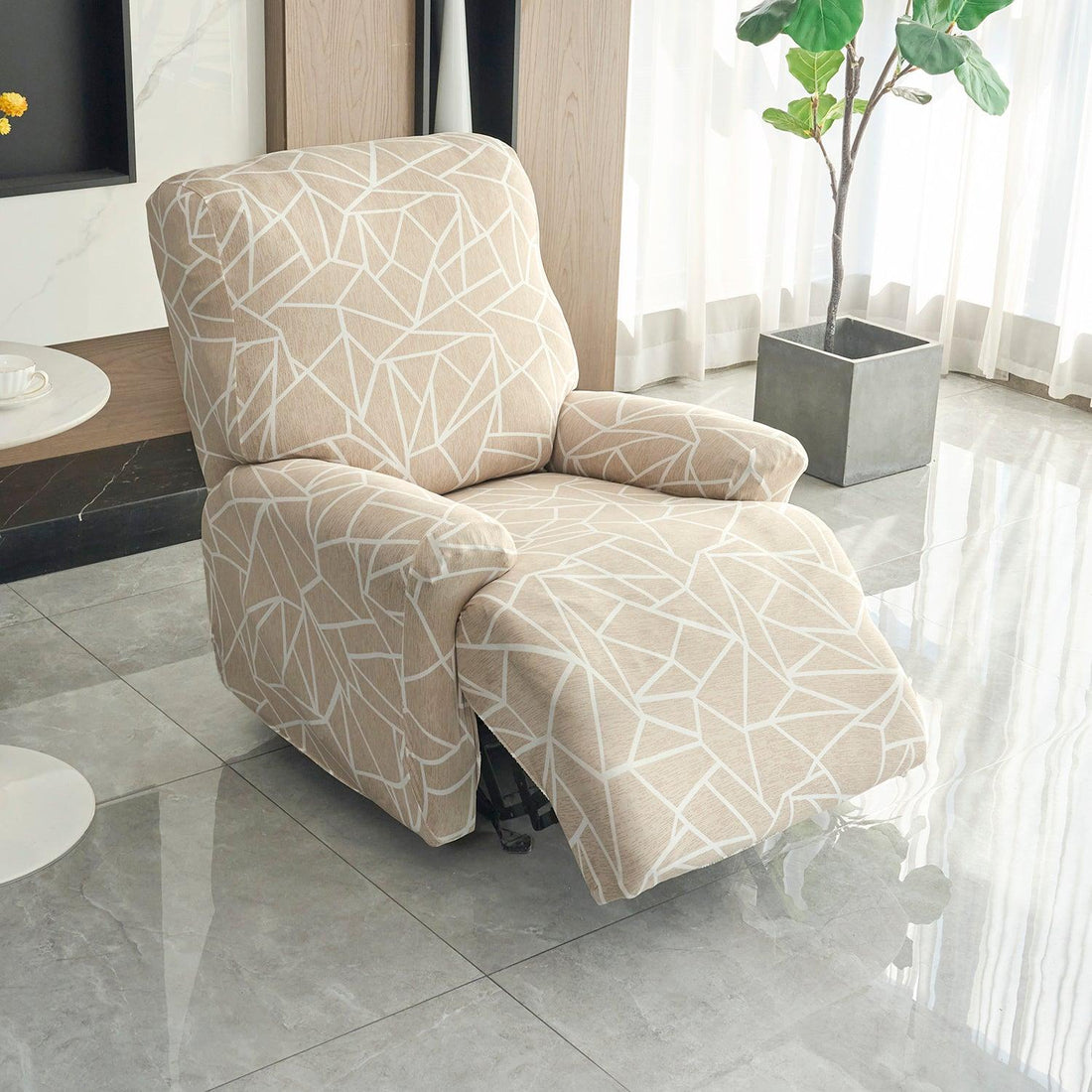 Buy Beige Abstract Geometry Print Elastic stretchable recliner chair covers​
