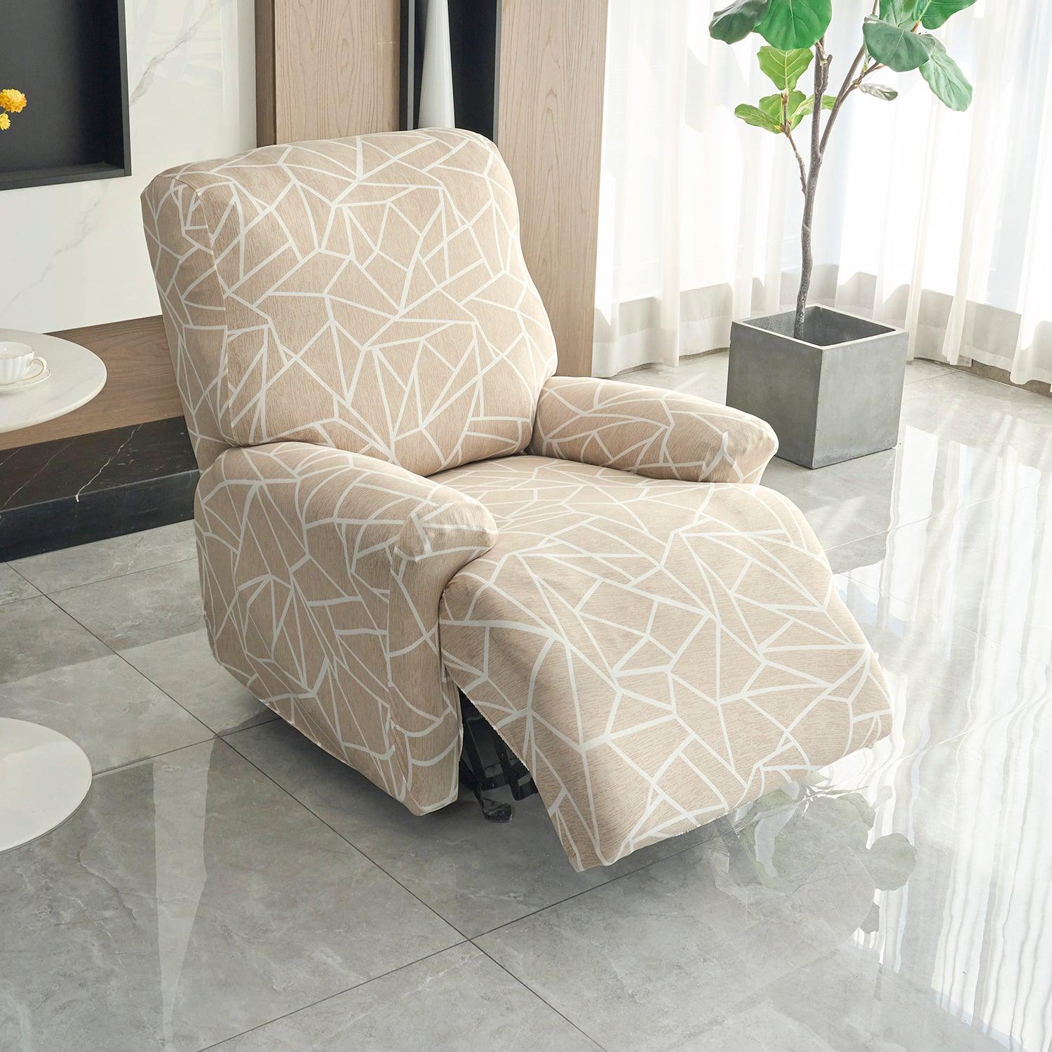 Buy Beige Abstract Geometry Print Elastic stretchable recliner chair covers​
