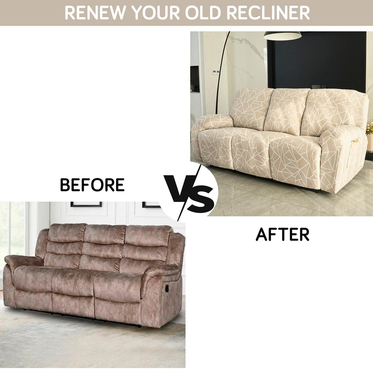 decor your old recliner with Stylish three seater Beige Abstract Geometry Print elastic stretchable polyester recliner cover
