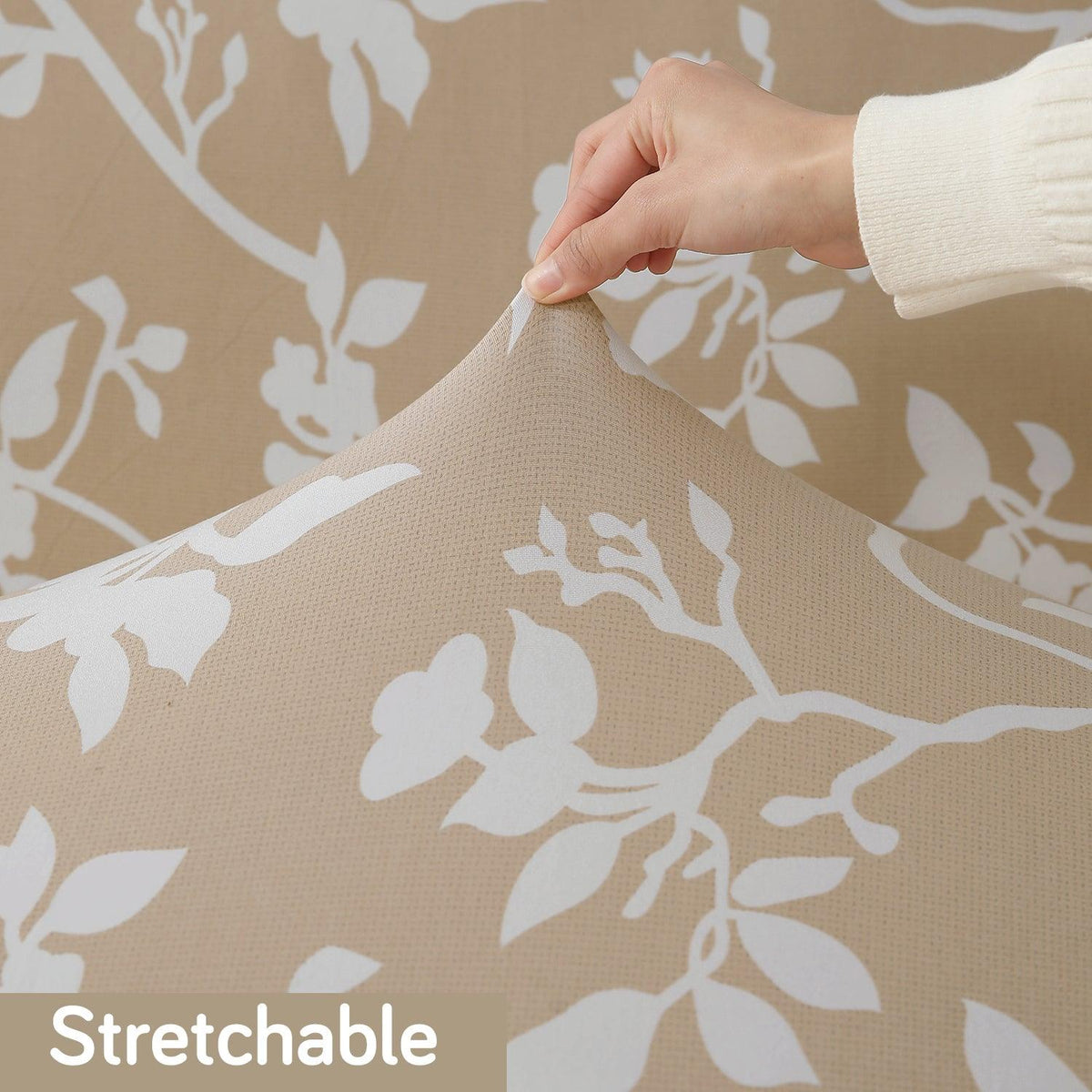 Buff Brown Silhouette Floral Print stretchable polyester recliner cover
