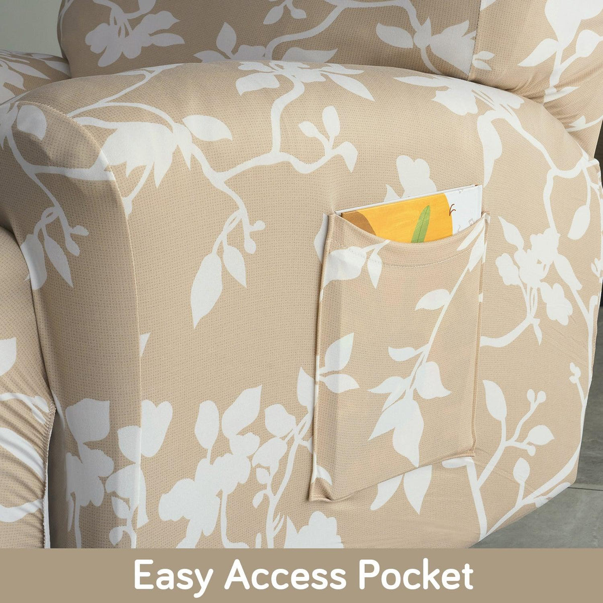 Buy Best Buff Brown Silhouette Floral Print1, 2, 3 seater elastic recliner sofa cover with pockets
