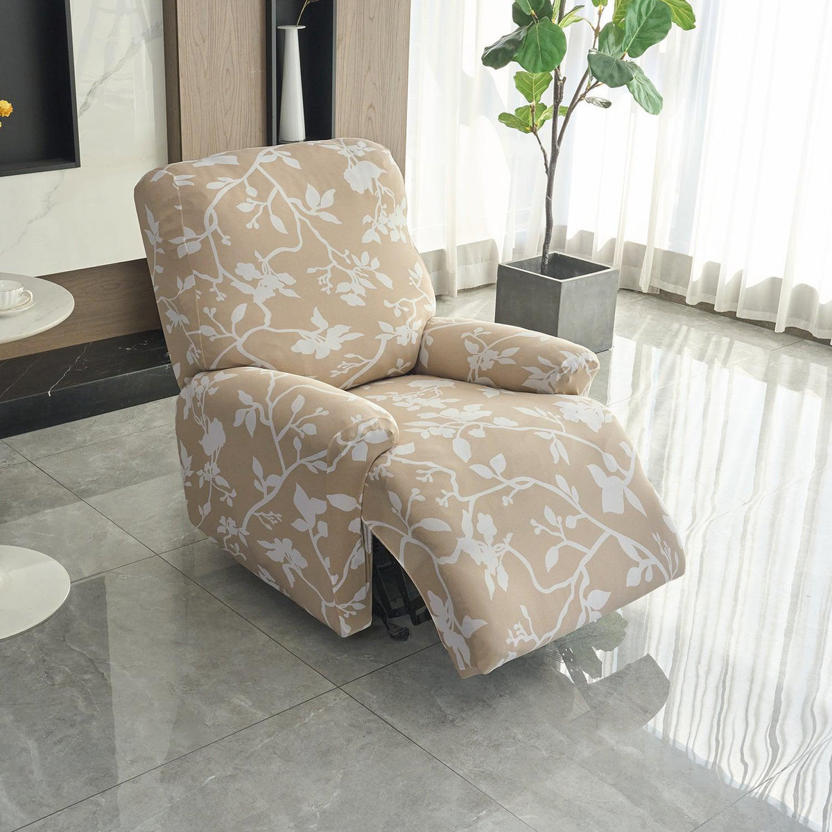 Buy Buff Brown Silhouette Floral PrintElastic stretchable recliner chair covers​
