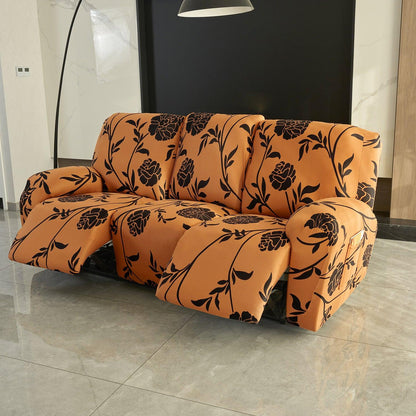 Elastic Stretchable Printed 140gsm Fully Covered Recliner Sofa Cover, Copper Brown Floral - HOKIPO | Har Ghar ka Humsafar