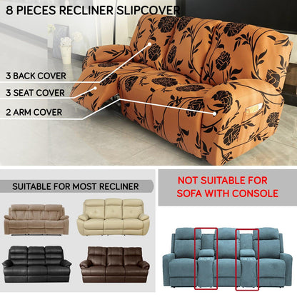 Elastic Stretchable Printed 140gsm Fully Covered Recliner Sofa Cover, Copper Brown Floral - HOKIPO | Har Ghar ka Humsafar