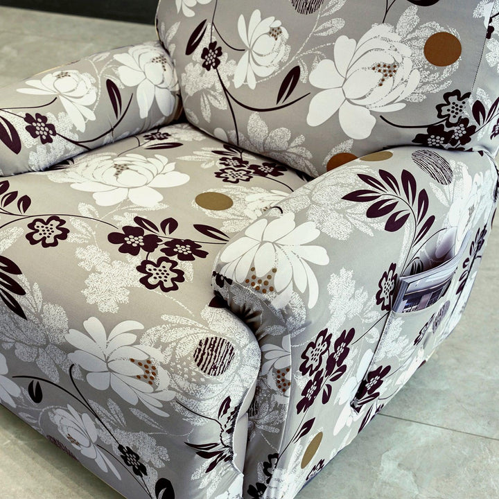 Feather Brown colour Floral Print stylish elastic recliner cover