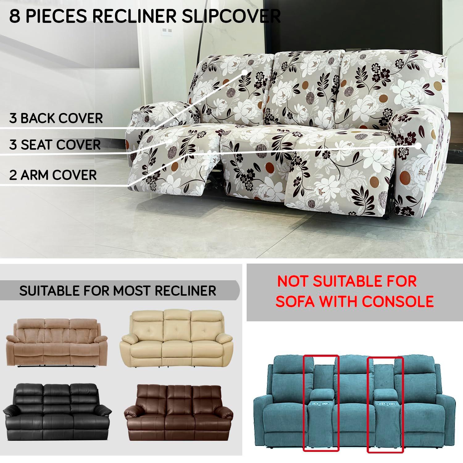 Elastic Stretchable Printed 140gsm Fully Covered Recliner Sofa Cover, Feather Brown Floral - HOKIPO | Har Ghar ka Humsafar